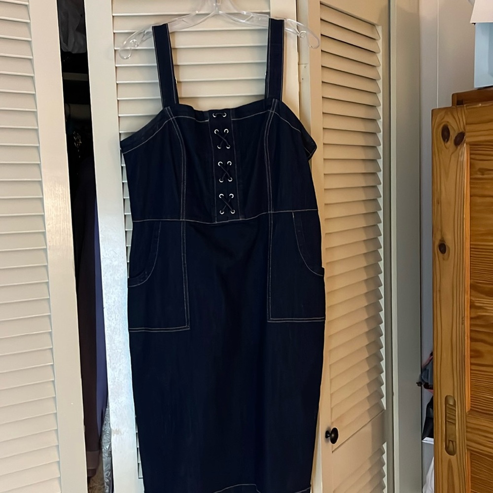 Size 14 International Concepts denim dress.  Cute Lacing on front, two pockets.